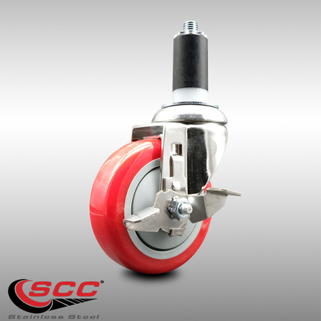 Service Caster 4 Inch 316SS Red Polyurethane Swivel 1-1/4 Inch Expanding Stem Caster Brake SCC-SS316EX20S414-PPUB-RED-TLB-114